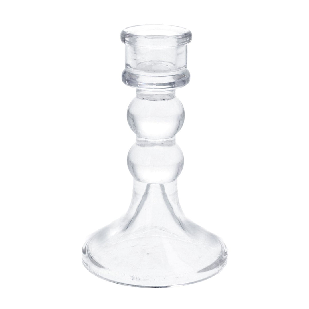 Clear Glass Ball Candlestick, Med,  (LxWxD) 12x8x8cm