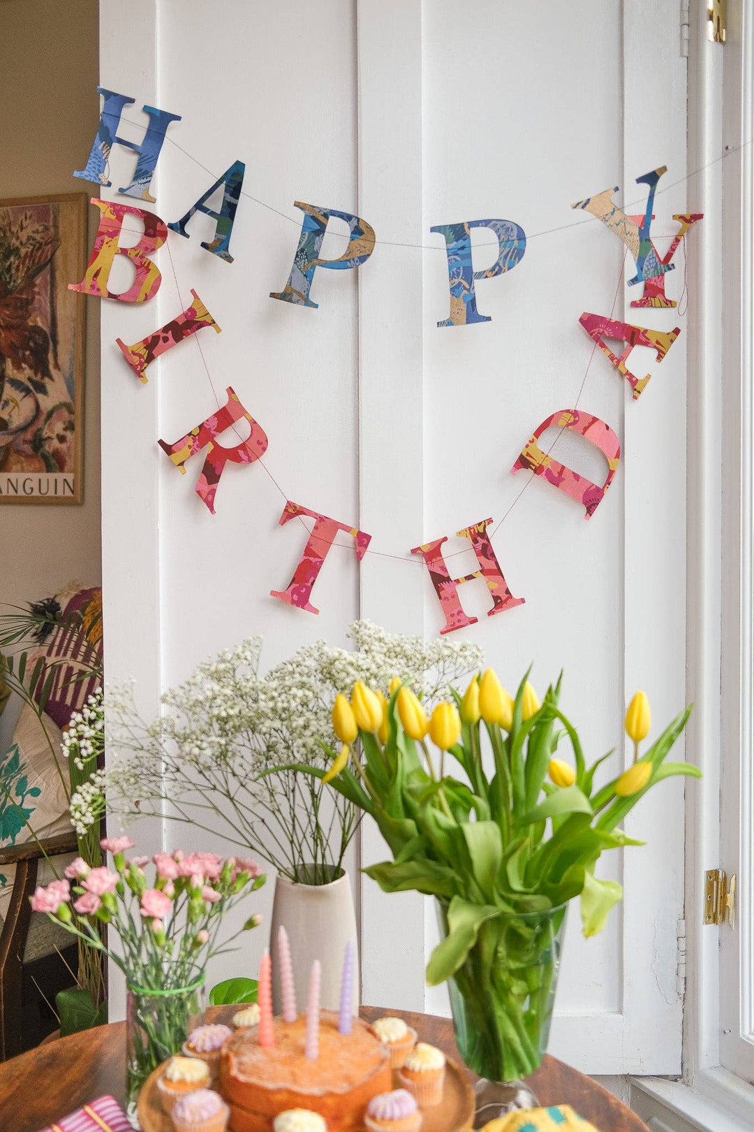 UK/EU: Happy Birthday - Recycled Red Mix Sewn Garland