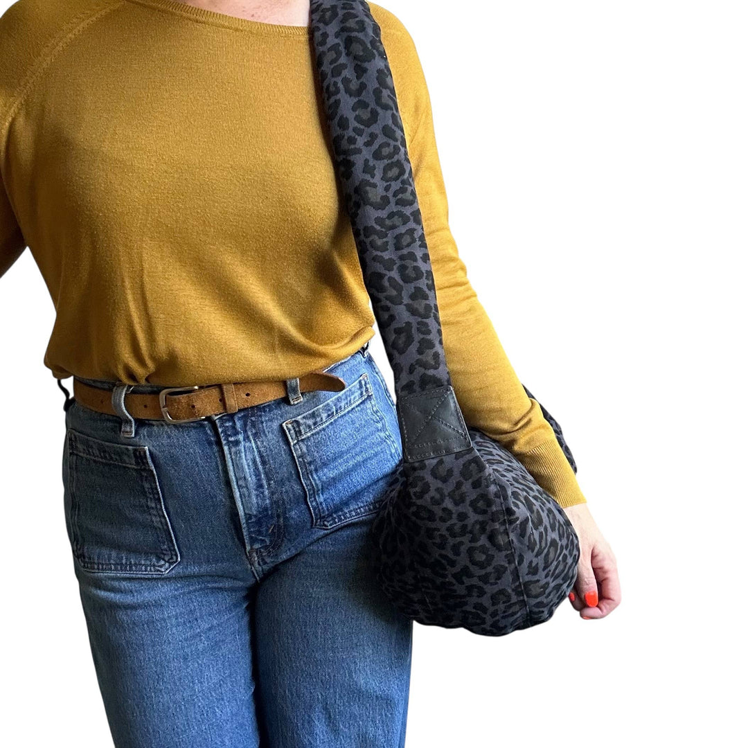 Brixton cross body sling bag - blue leopard print: Large