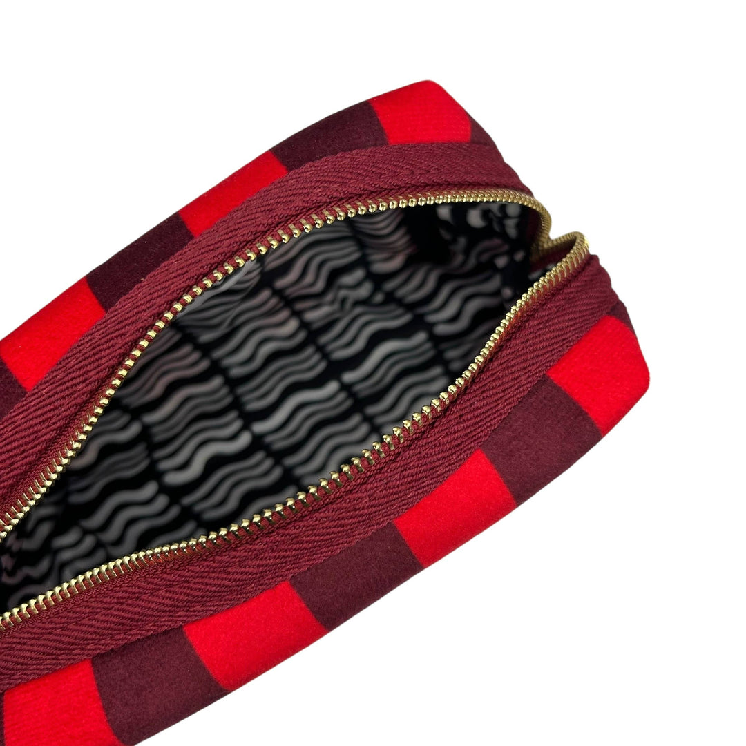 Large red stripe makeup bag & Beaded Lips Brooch