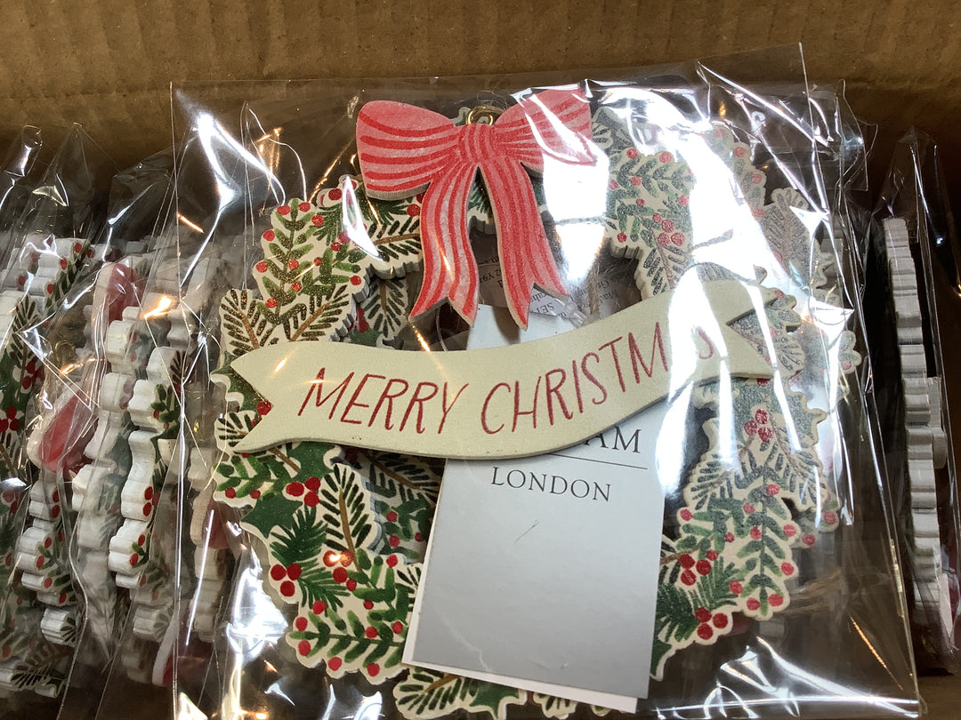 Wood Dec, 10cm - Merry Christmas Wreath