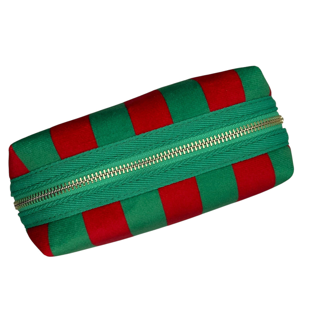 Large Green stripe makeup bag & Gold Lobster Brooch
