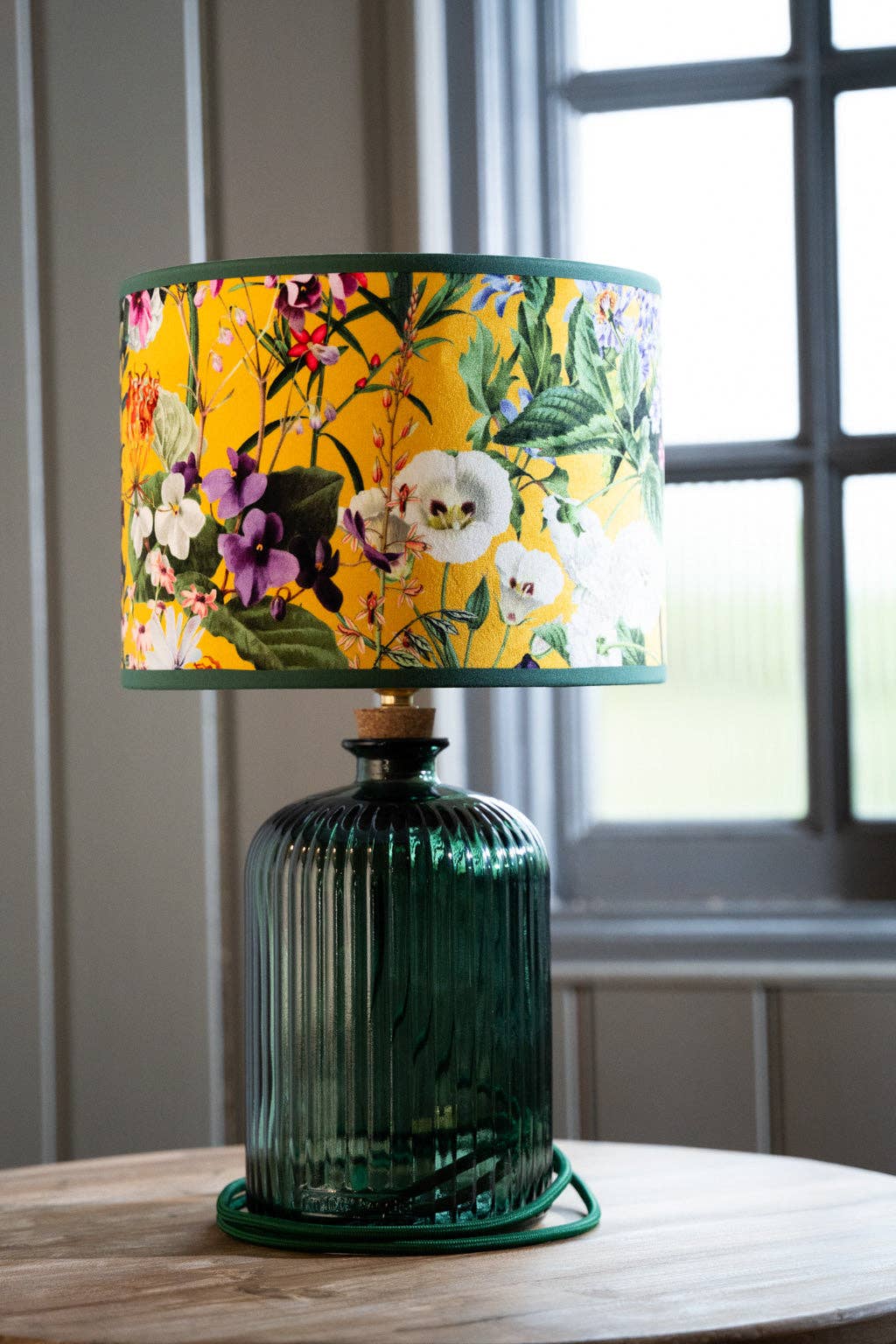 Recycled Glass Apothecary Lamp 29cm: Gold / Natural Green