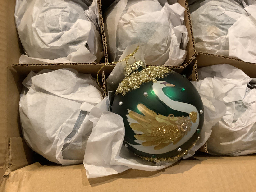 Glass Ball, 10cm - Matte Green/Jewels - Swan