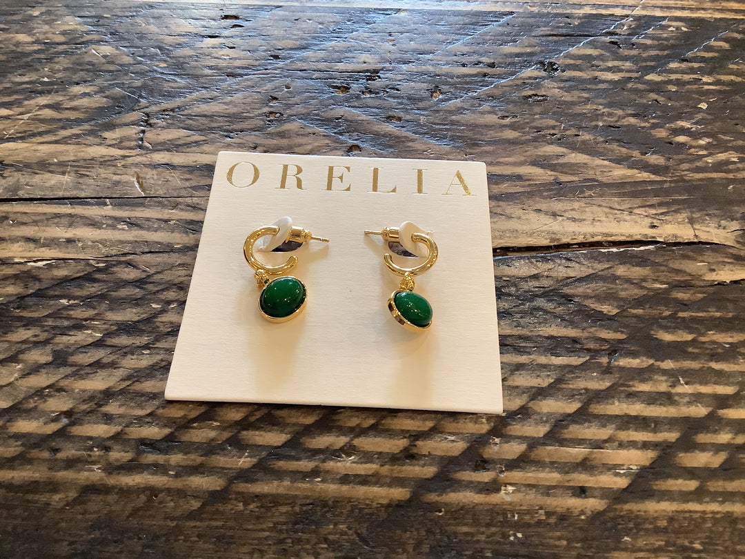 Semi Precious Green Drop Hoop Earrings