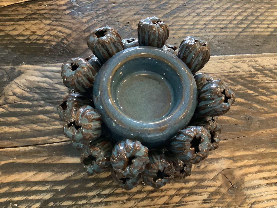 Blue Porcelain Seed Head T-Lite Holder