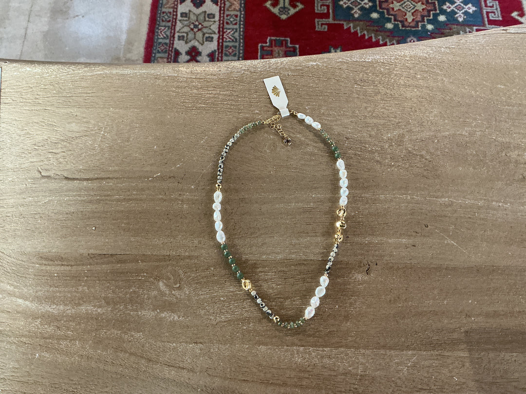 Moss Semi Precious & Pearl Mixed Bead Necklace