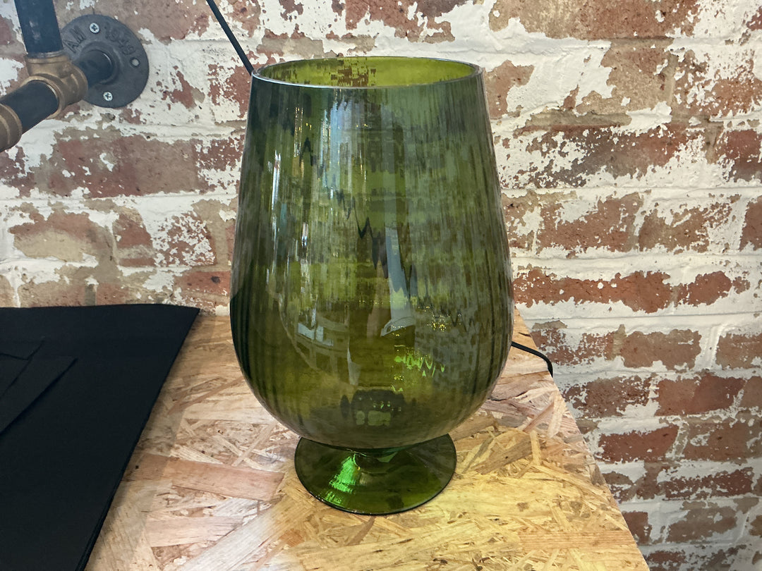Olive Green Glass Pedestal Vase, Lrg,  (LxWxD) 30x21x21cm