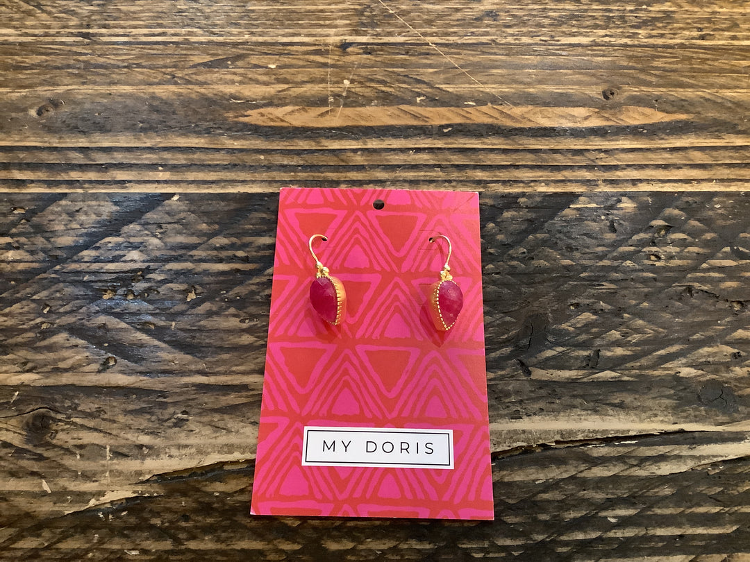 PINK QUARTZ DROP HOOK EARRINGS DOT OUTLINE