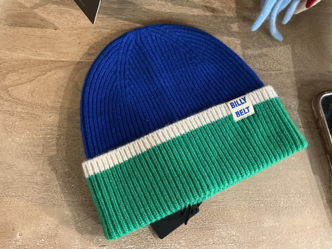 Wool hat - blue green and beige