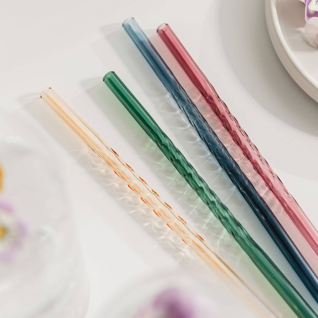 Twist Glass Coloured Straws - Set of 4