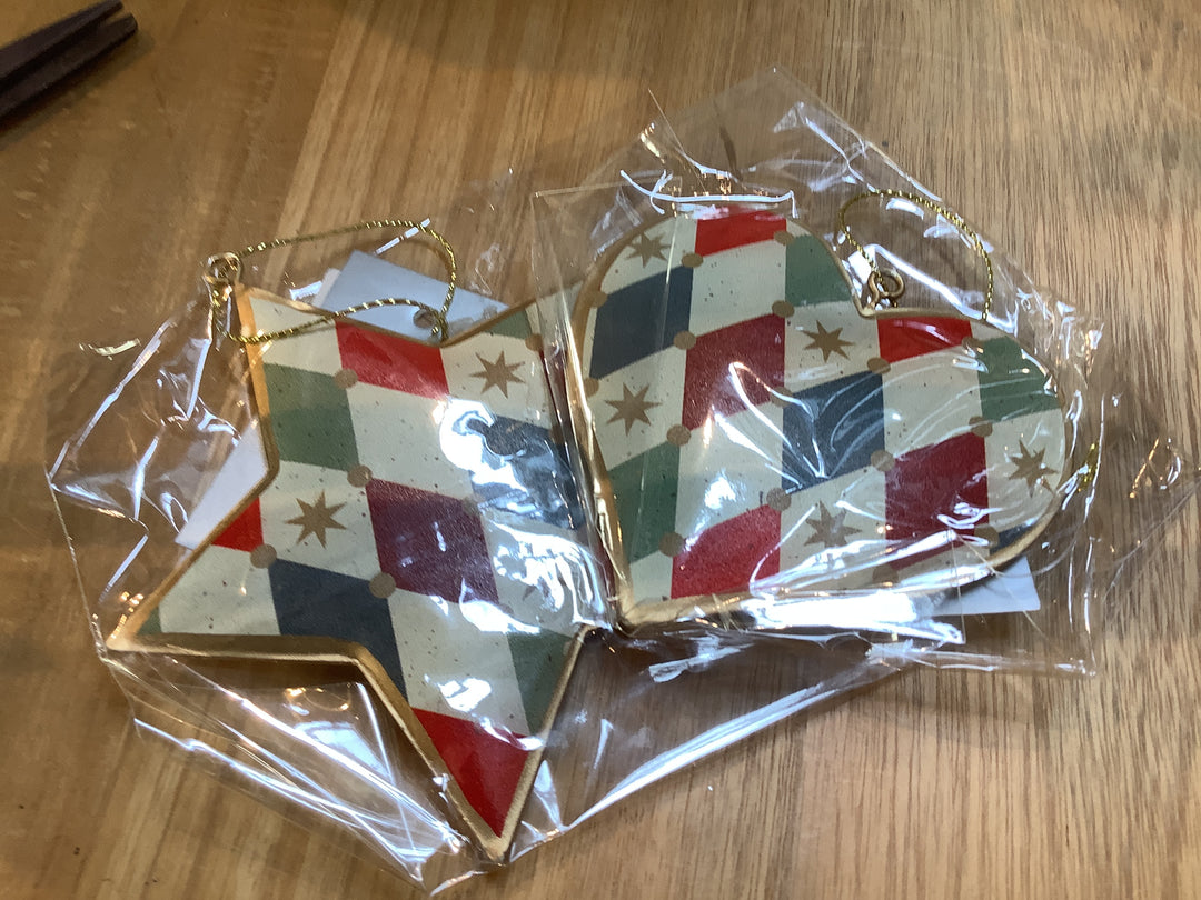 Tin Dec - Multi Checkered Star/Heart, 2as