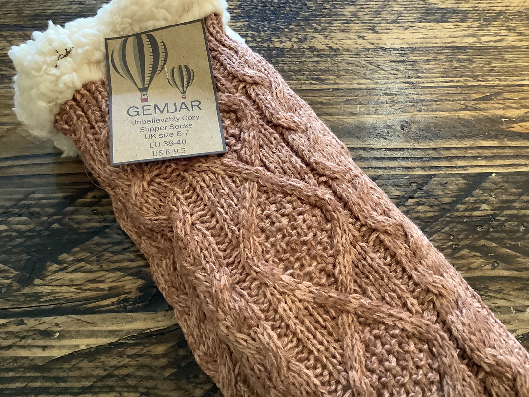 Brown cable slipper socks