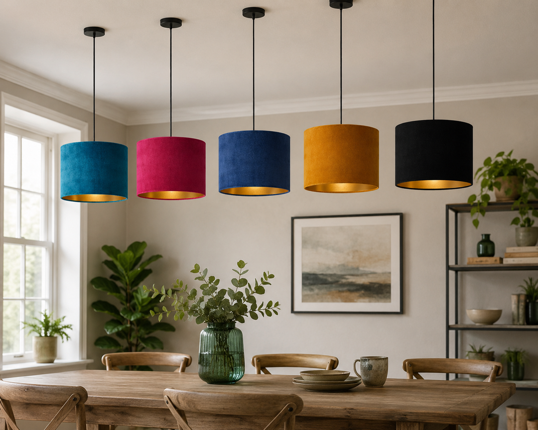 Indigo Velvet Cylinder Shade W/ Gold Inner Lining
