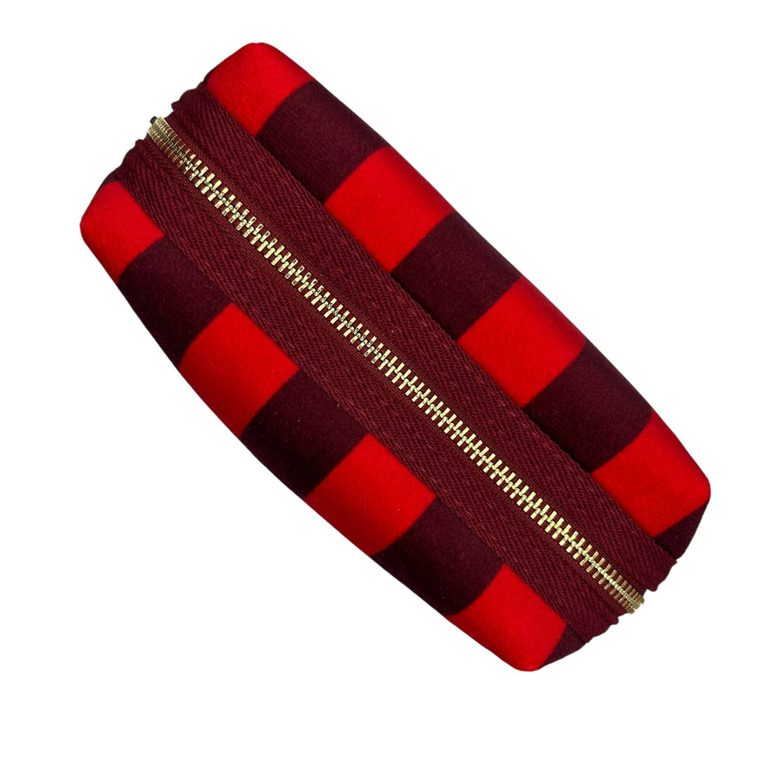 Large red stripe makeup bag & Beaded Lips Brooch