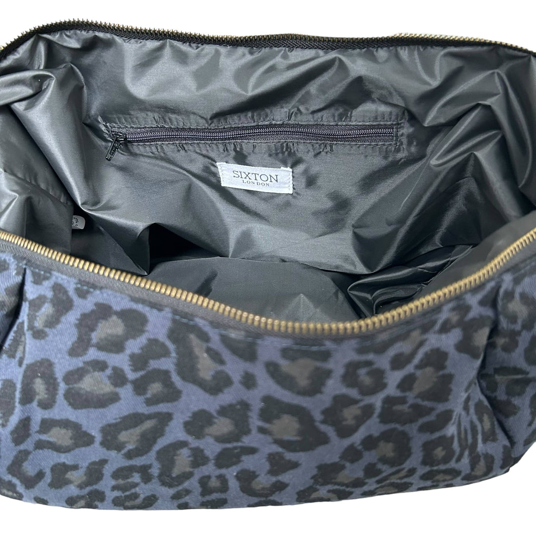 Brixton cross body sling bag - blue leopard print: Large