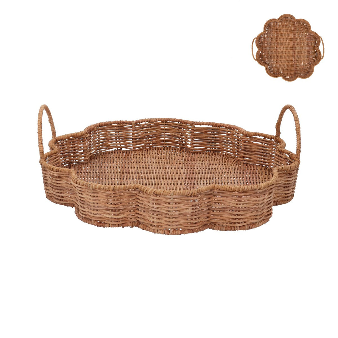 Rattan Flower Shape Tray w Handles,  (LxWxD) 14x40x40cm