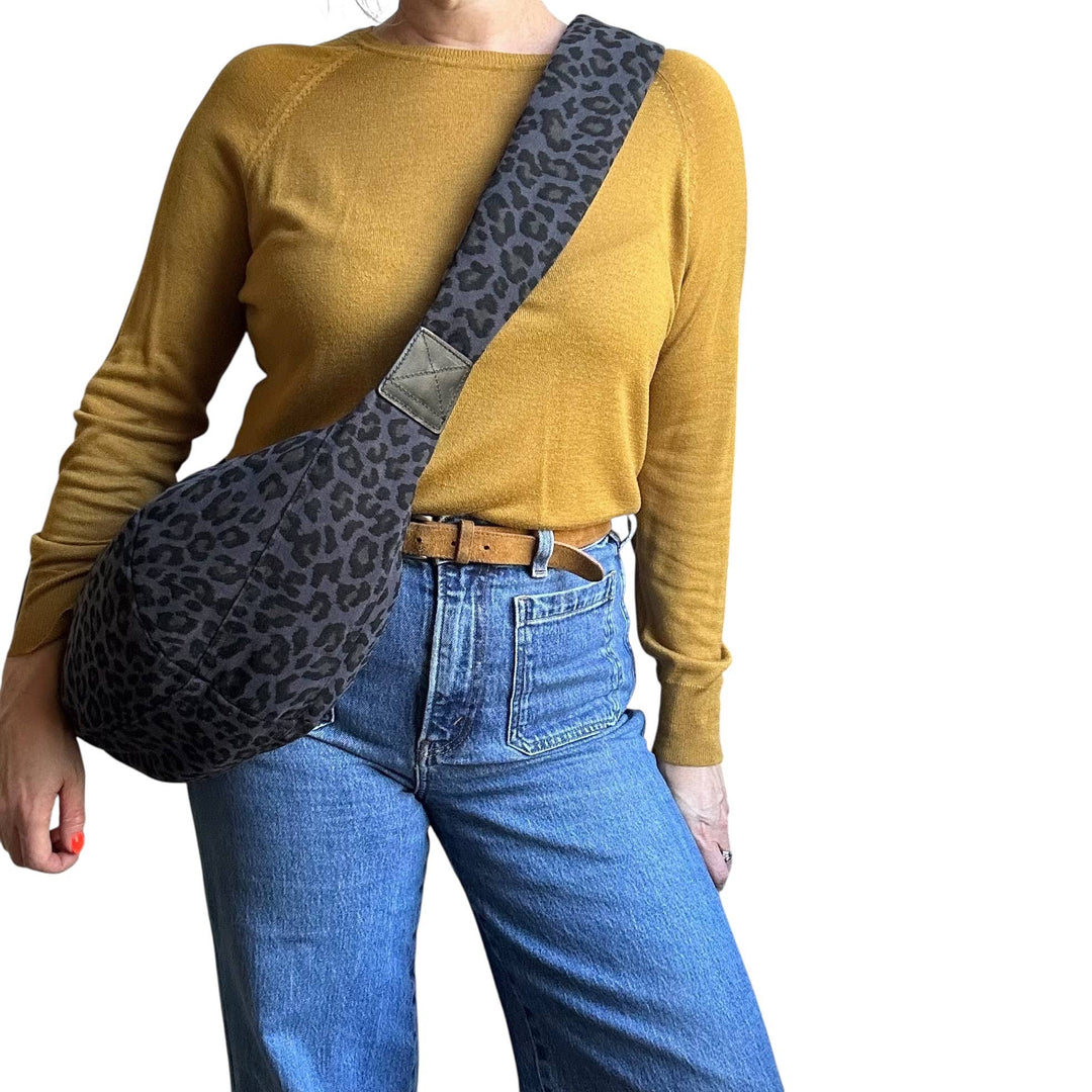 Brixton cross body sling bag - blue leopard print: Large