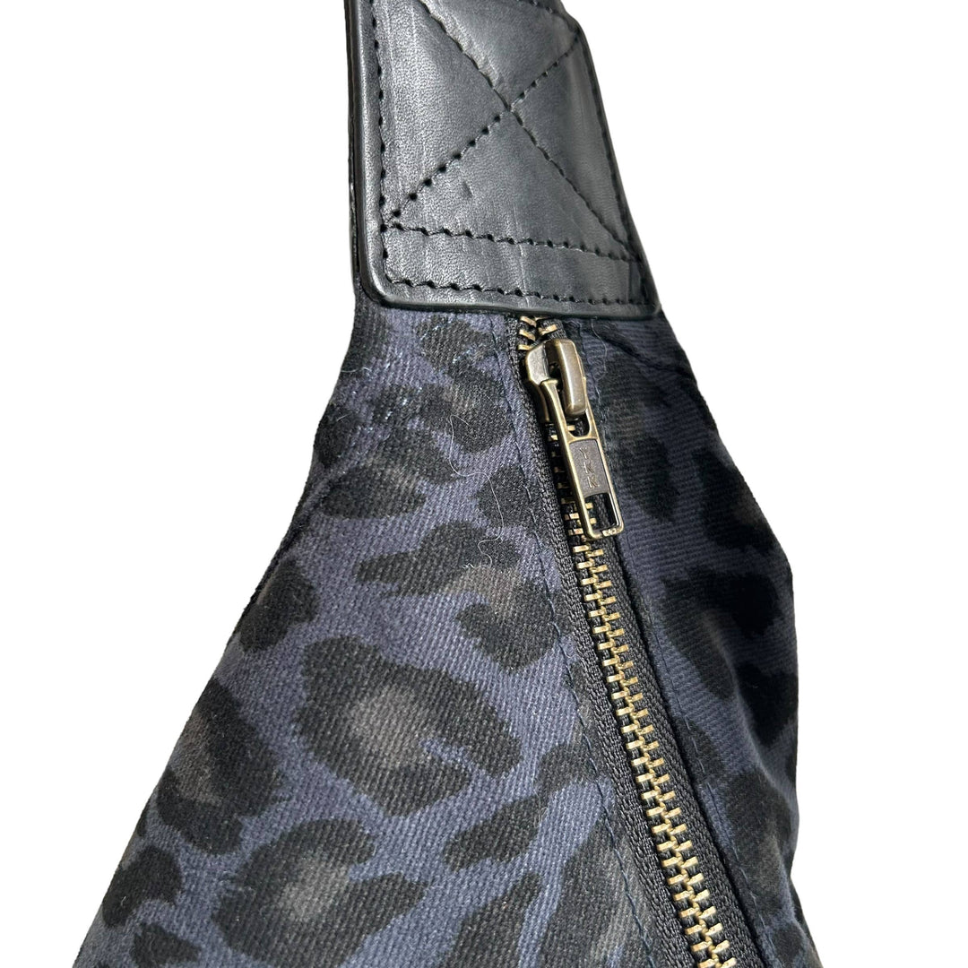 Brixton cross body sling bag - blue leopard print: Large