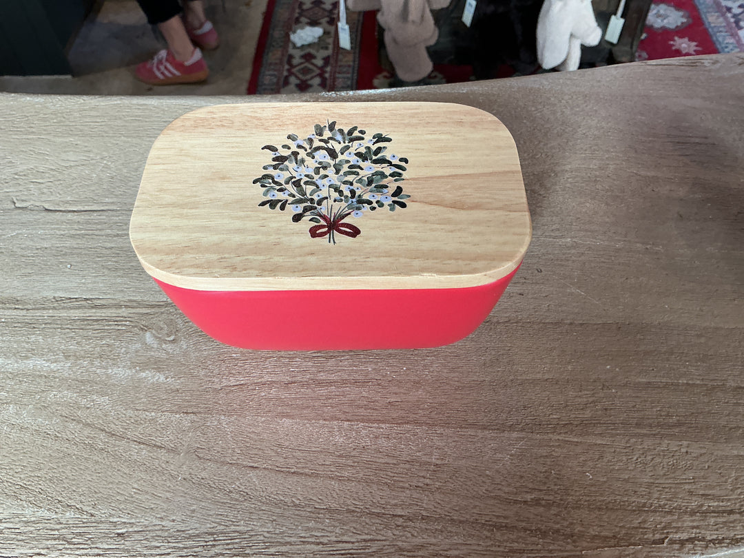 Red Butter Dish - Mistletoe