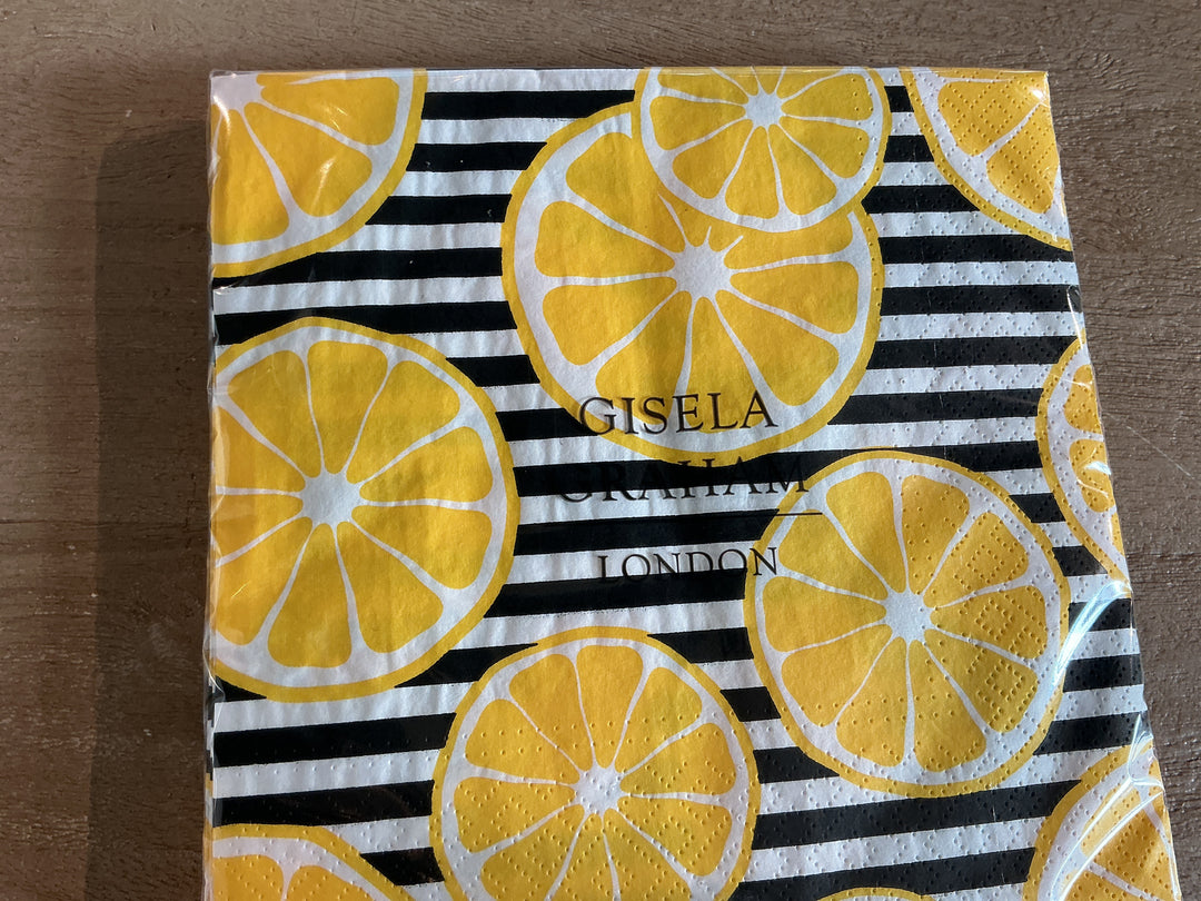 Lemon Slice Stripe Paper Napkin, Pack/20,  (LxWxD) 16x16x2cm