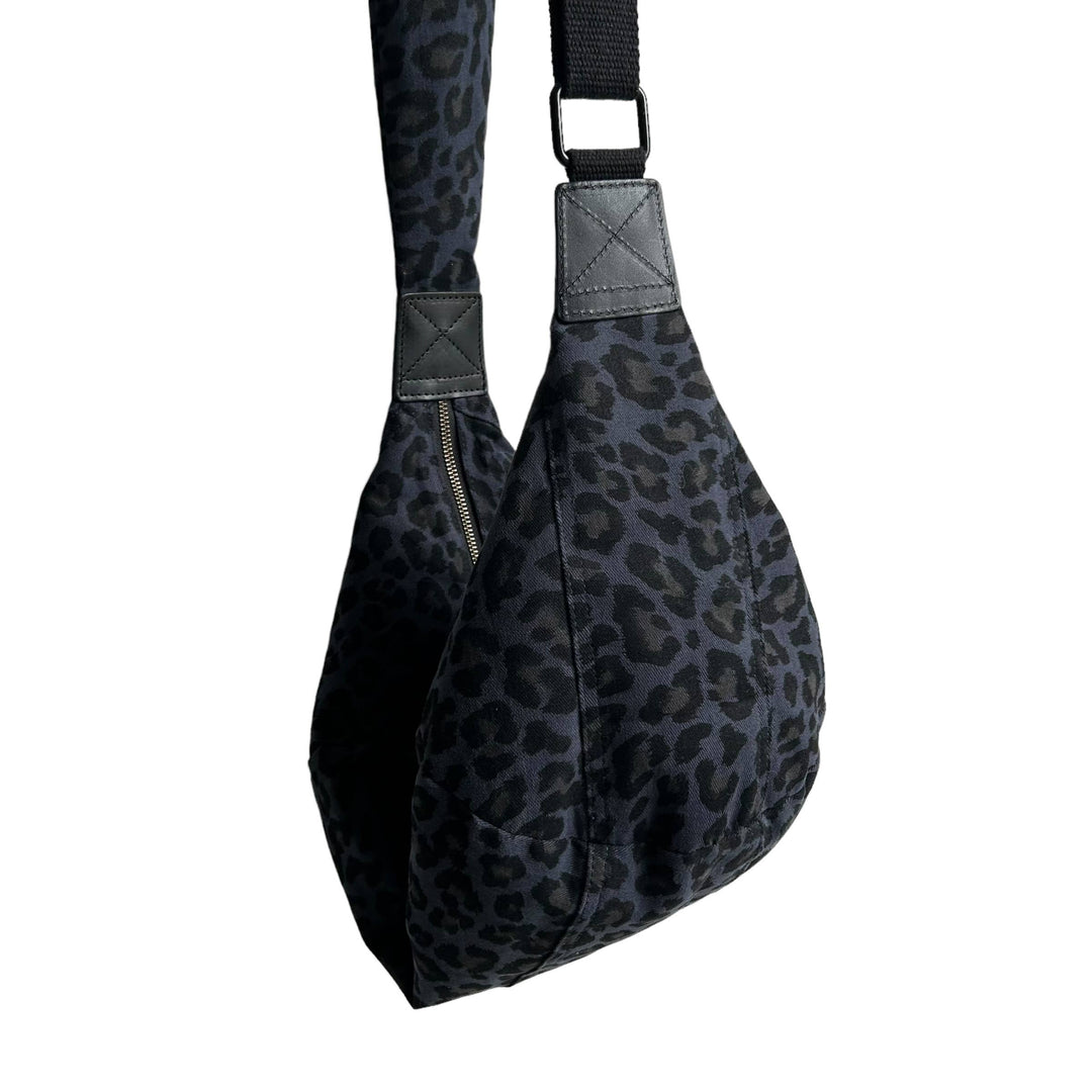 Brixton cross body sling bag - blue leopard print: Large