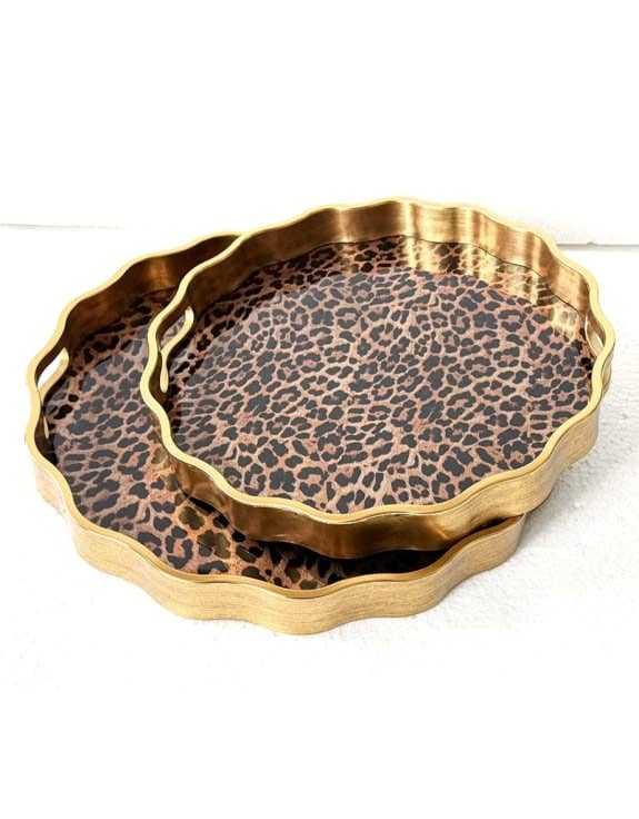 Waved Brushed Gold Leopard Print Serving Tray Small