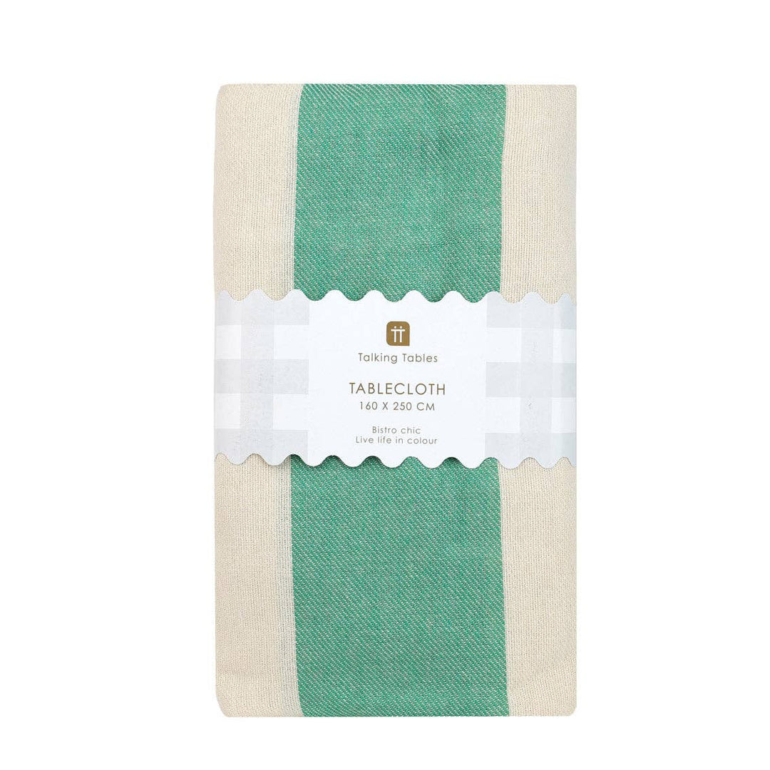 Green Stripe Cotton XL Tablecloth - 160cm x 250cm | Spring |