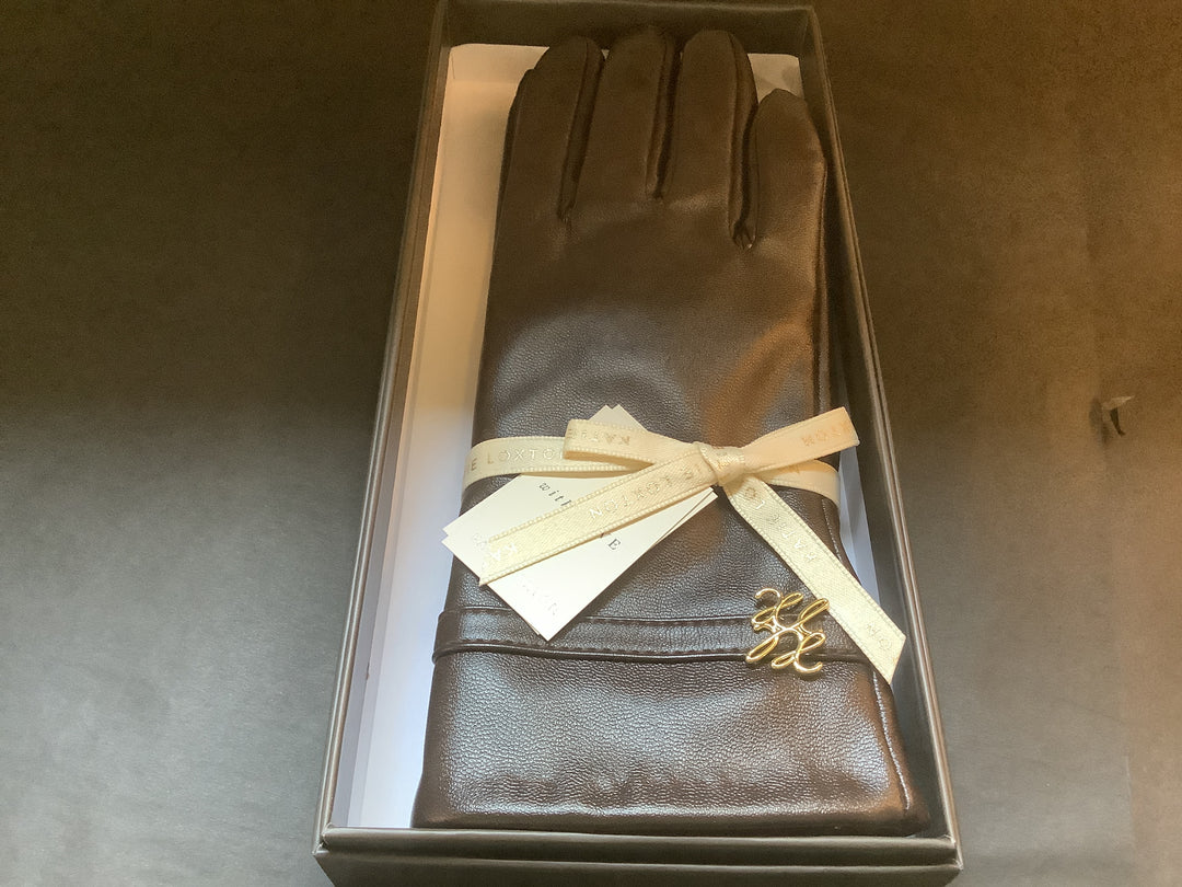 BOXED FAUX LEATHER GLOVES | Chocolate | 25cm x 9cm
