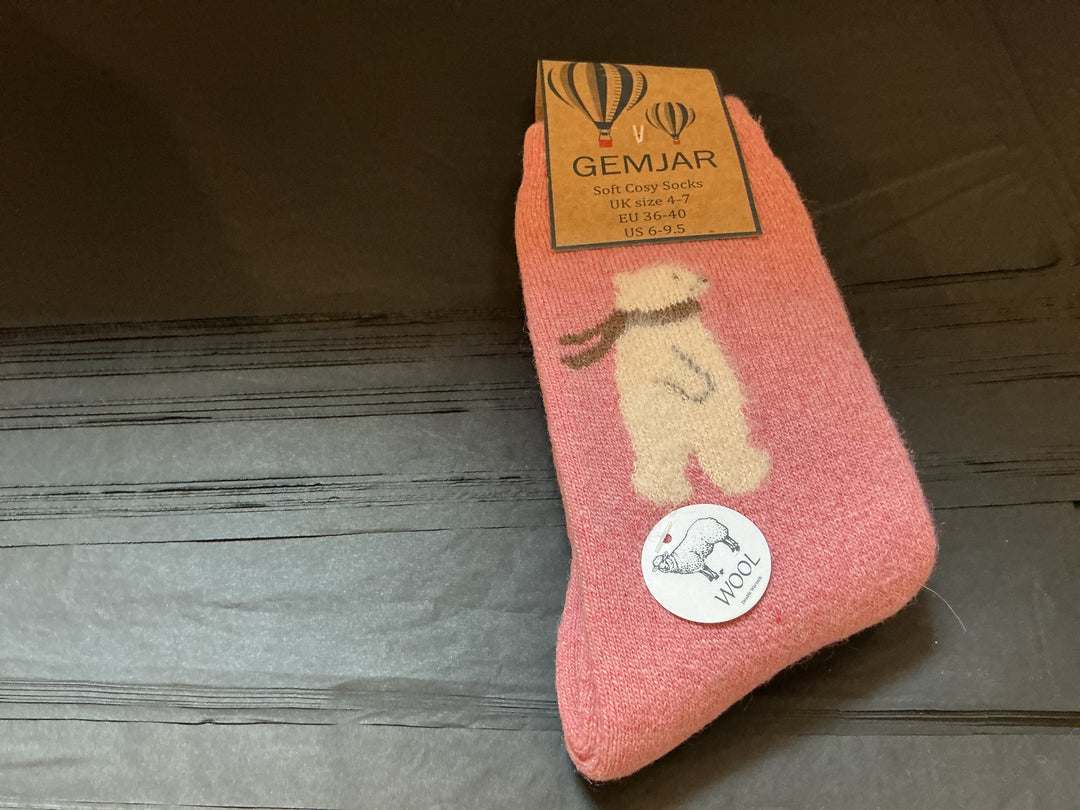 Pink Fluffy polar bear socks size 4-7