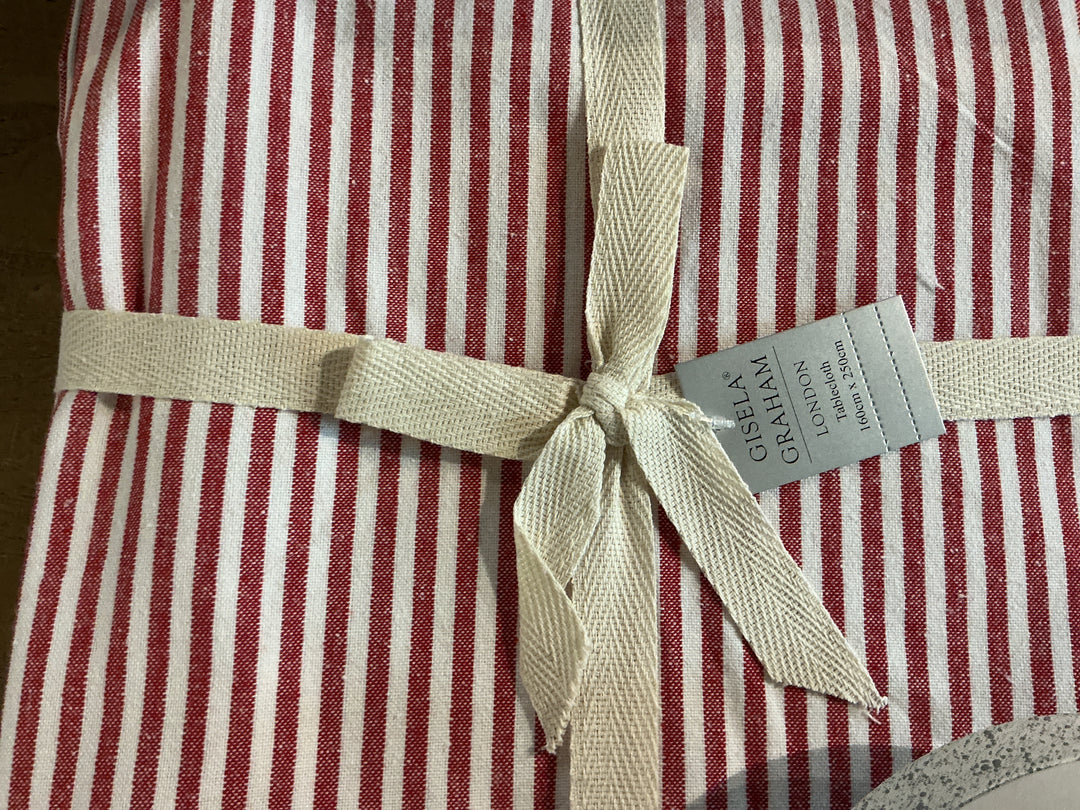 Red Cotton Mix Stripe Tablecloth, 160x250cm,  (LxWxD) 0.5x160x250cm