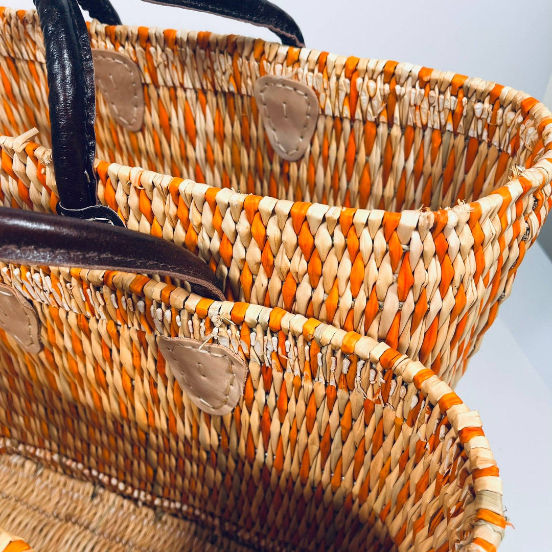 Moroccan Handmade Basket Orange Tote: Large