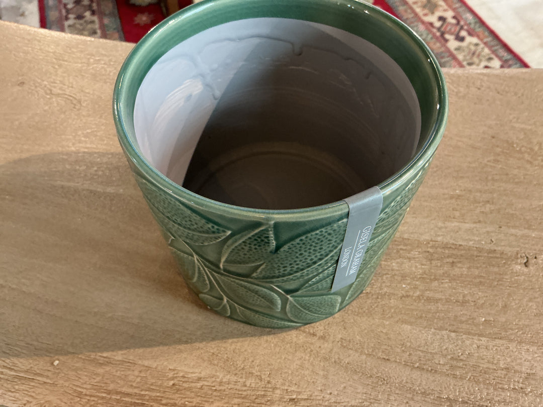 Green Leaves Stoneware Pot Cover, Sml,  (LxWxD) 12.5x14x14cm