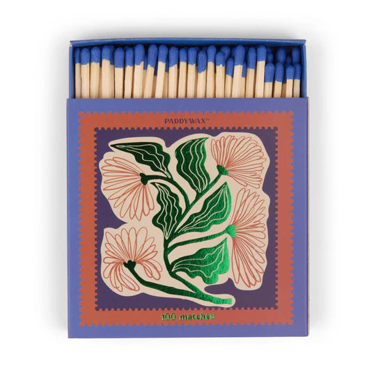 Jumbo Boxed Matches w/ Foil Accents, 100 Matches w/ Cobalt Tips - Floral