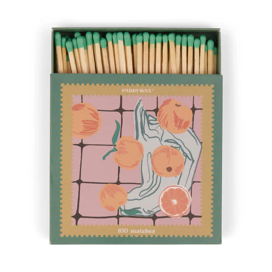 Jumbo Boxed Matches w/ Foil Accents, 100 Matches w/ Green Tips - Oranges