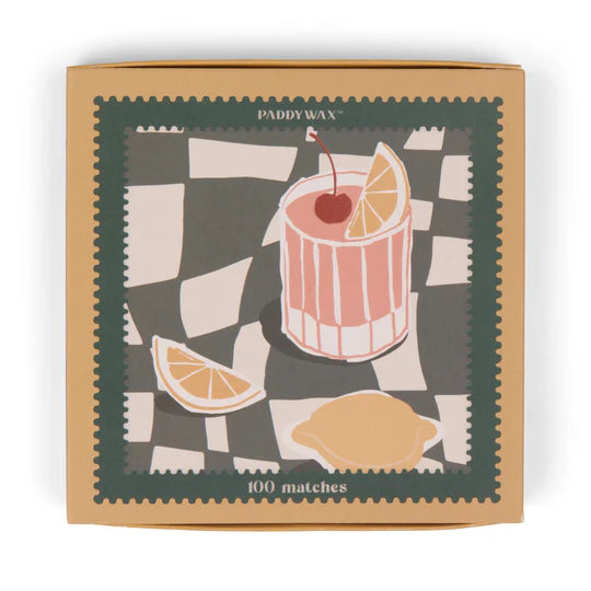 Jumbo Boxed Matches w/ Foil Accents, 100 Matches w/ Orange Tips - Cocktail