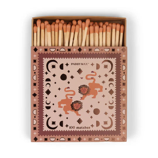 Jumbo Boxed Matches w/ Foil Accents, 100 Matches w/ Burnt Orange Tips - Lions