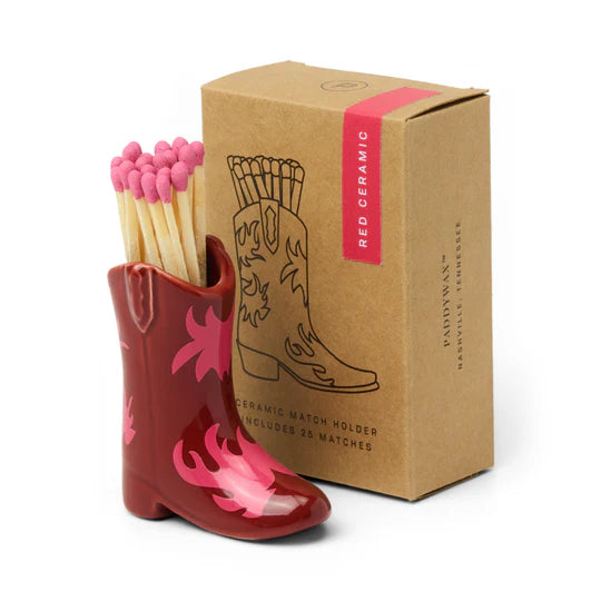 Nashville Ceramic Boot Match Holder 25 Matches Red & Pink
