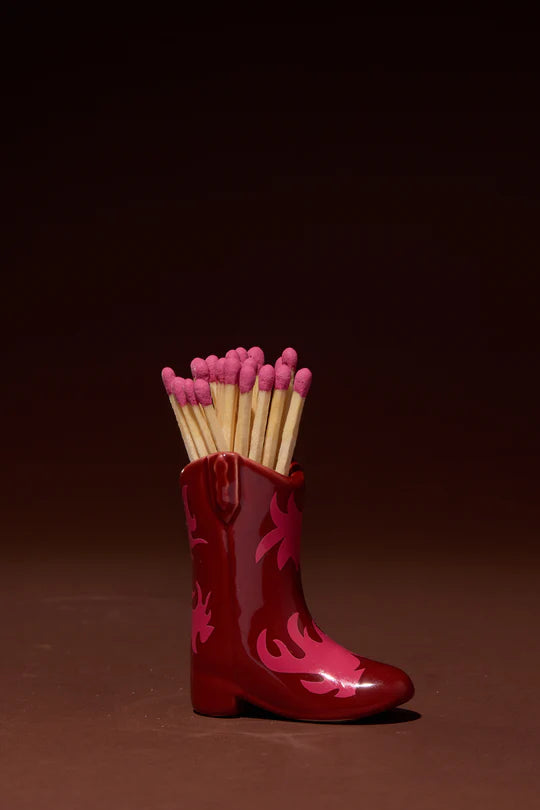 Nashville Ceramic Boot Match Holder 25 Matches Red & Pink