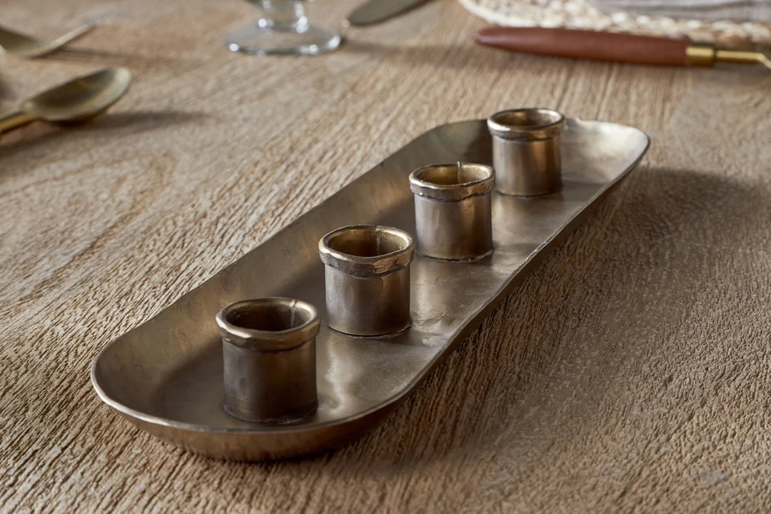 Amita Antique Brass Long Candle Holder - Antique Brass
