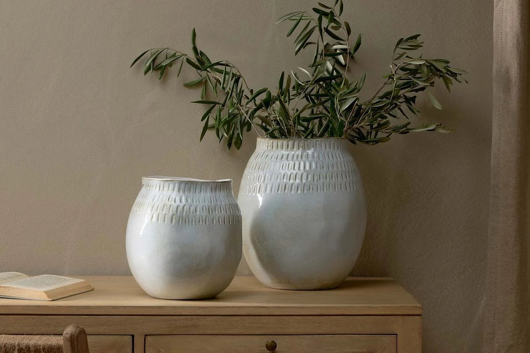 Anjuna Reactive Glaze Ceramic Vase - Off White - Large