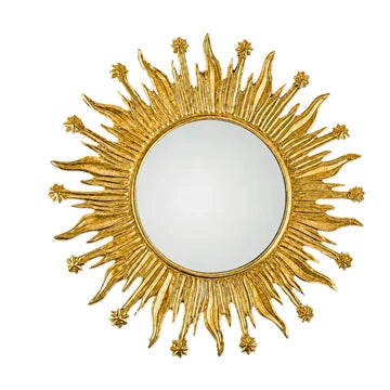 Antique Gold Round Sunburst Wall Mirror