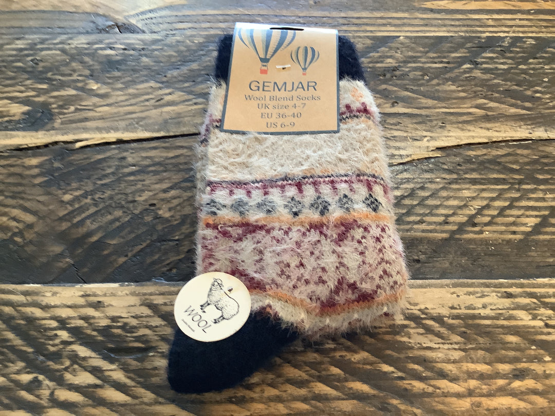 Navy heeled grey  patterned wool blend socks size 4-7