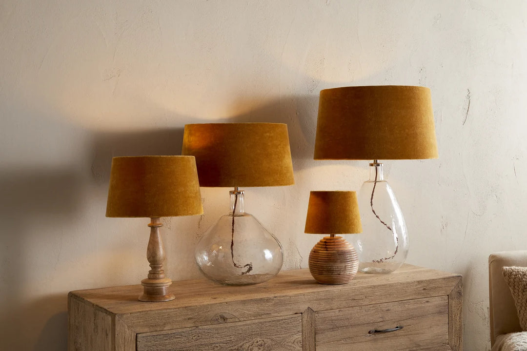 Batakha Velvet & Linen Lampshade - Dark Ochre - Medium