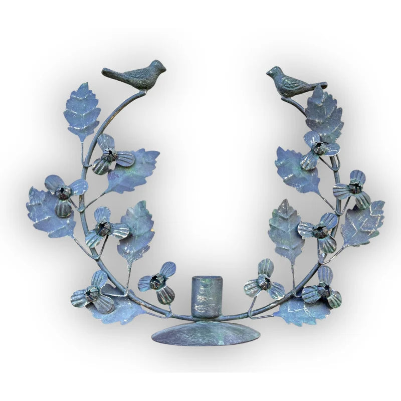 Antique Green Bird Wreath Candle Holder