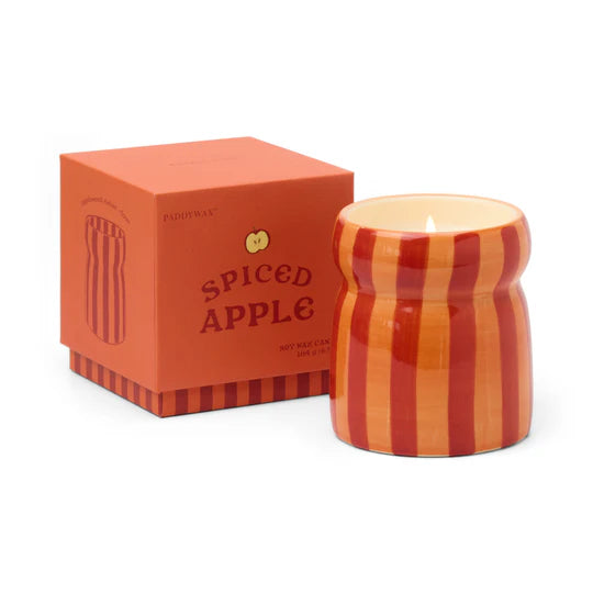 Cabana 6.5oz/184g Red/Coral Striped Ceramic Candle - Spiced Apple