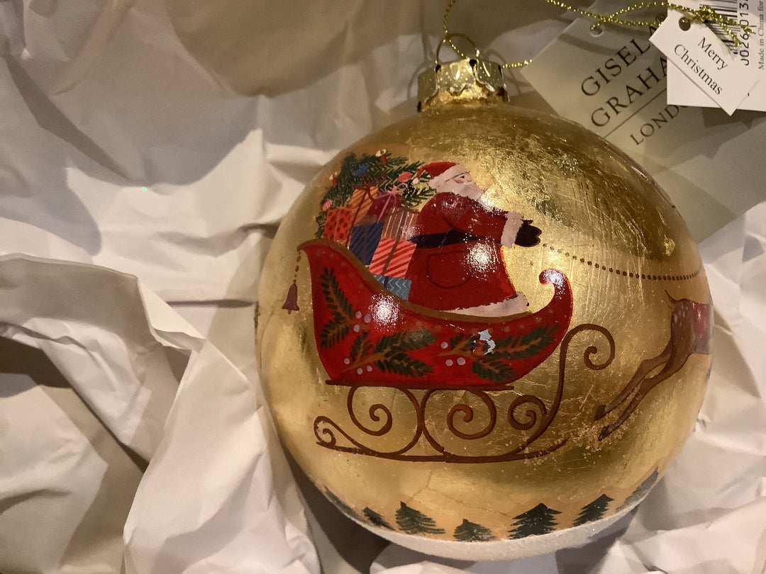Glass Ball, 10cm - Gold Foil/Nostalgia Sleigh