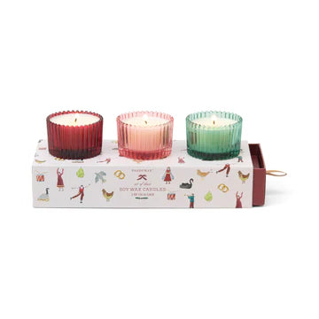 Christmas 3 x 2oz/56g Ribbed Glass Gift Set - Winter Berry, Pink Peppermint & Balsam Fir
