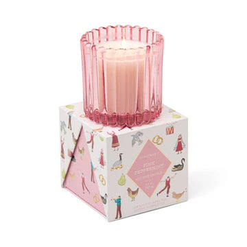 Christmas 4.5oz/127g Ribbed Glass Candle - Pink - Pink Peppermint