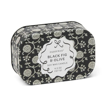 Cherie 4.5oz/127g Printed Tin Candle - Black & Grey - Black Fig & Olive
